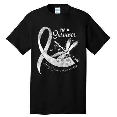 Im A Survivor Lung Cancer Dragonfly White Ribbon Tall T-Shirt