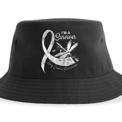 Im A Survivor Lung Cancer Dragonfly White Ribbon Sustainable Bucket Hat