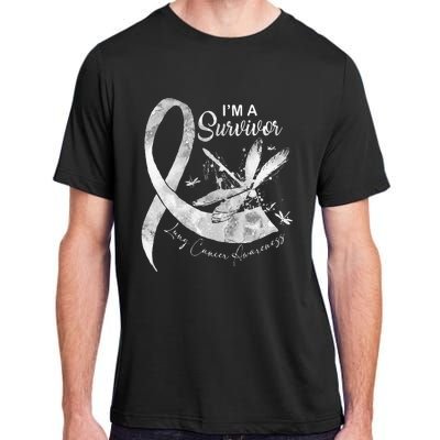 Im A Survivor Lung Cancer Dragonfly White Ribbon Adult ChromaSoft Performance T-Shirt