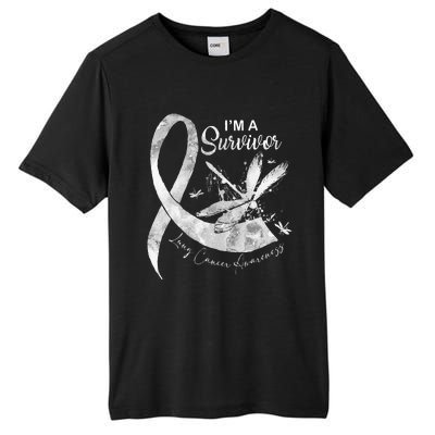 Im A Survivor Lung Cancer Dragonfly White Ribbon Tall Fusion ChromaSoft Performance T-Shirt