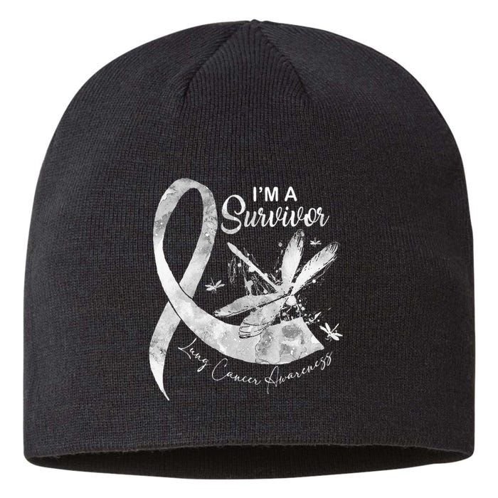 Im A Survivor Lung Cancer Dragonfly White Ribbon Sustainable Beanie