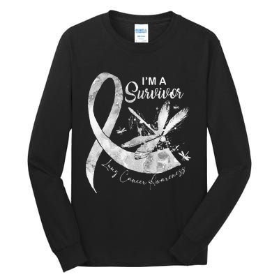 Im A Survivor Lung Cancer Dragonfly White Ribbon Tall Long Sleeve T-Shirt