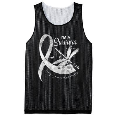 Im A Survivor Lung Cancer Dragonfly White Ribbon Mesh Reversible Basketball Jersey Tank