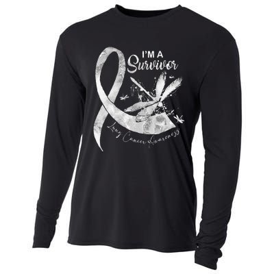 Im A Survivor Lung Cancer Dragonfly White Ribbon Cooling Performance Long Sleeve Crew