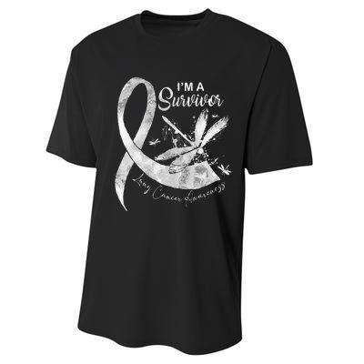 Im A Survivor Lung Cancer Dragonfly White Ribbon Performance Sprint T-Shirt