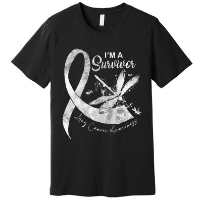 Im A Survivor Lung Cancer Dragonfly White Ribbon Premium T-Shirt