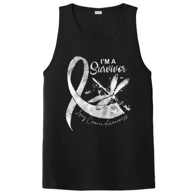 Im A Survivor Lung Cancer Dragonfly White Ribbon PosiCharge Competitor Tank