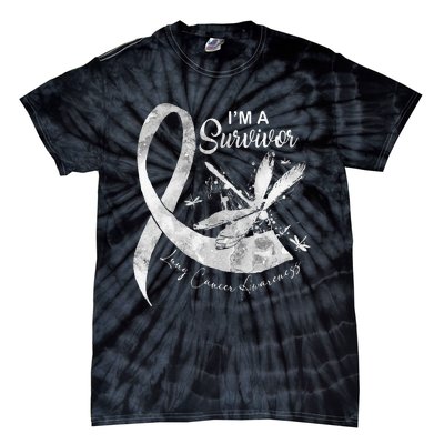 Im A Survivor Lung Cancer Dragonfly White Ribbon Tie-Dye T-Shirt