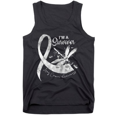 Im A Survivor Lung Cancer Dragonfly White Ribbon Tank Top