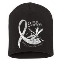 Im A Survivor Lung Cancer Dragonfly White Ribbon Short Acrylic Beanie