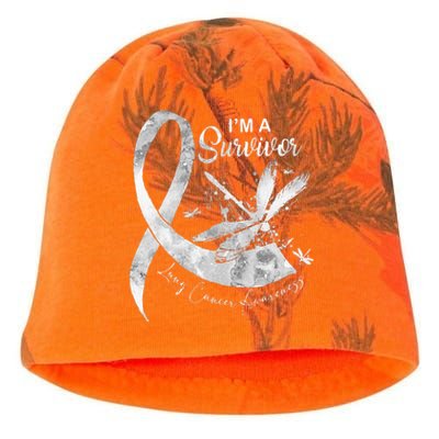 Im A Survivor Lung Cancer Dragonfly White Ribbon Kati - Camo Knit Beanie