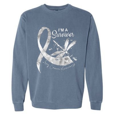 Im A Survivor Lung Cancer Dragonfly White Ribbon Garment-Dyed Sweatshirt