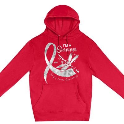 Im A Survivor Lung Cancer Dragonfly White Ribbon Premium Pullover Hoodie