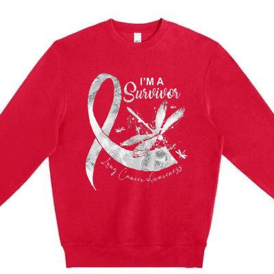 Im A Survivor Lung Cancer Dragonfly White Ribbon Premium Crewneck Sweatshirt