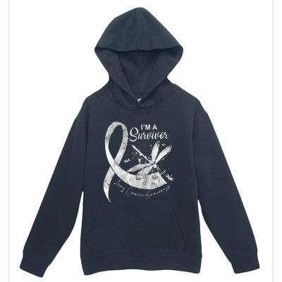 Im A Survivor Lung Cancer Dragonfly White Ribbon Urban Pullover Hoodie