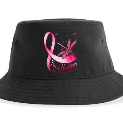 IM A Survivor Dragonfly Breast Cancer Awareness Sustainable Bucket Hat