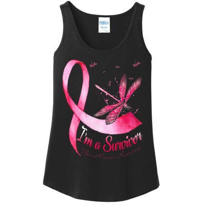 IM A Survivor Dragonfly Breast Cancer Awareness Ladies Essential Tank