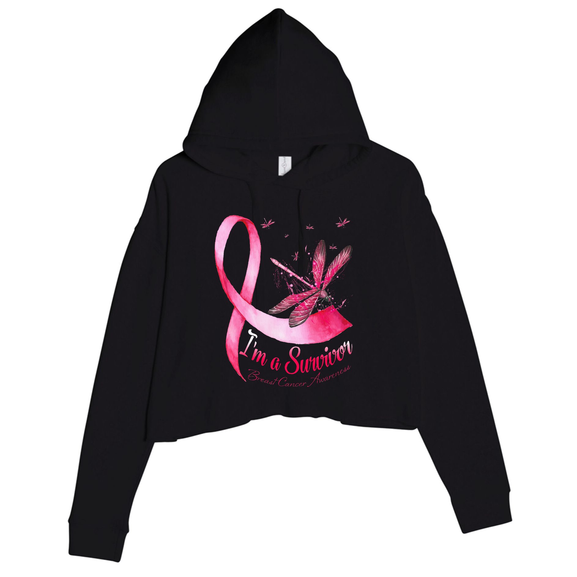 IM A Survivor Dragonfly Breast Cancer Awareness Crop Fleece Hoodie