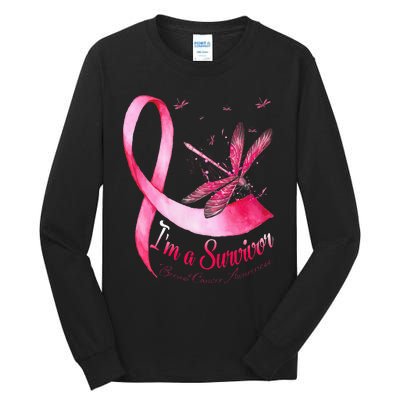 IM A Survivor Dragonfly Breast Cancer Awareness Tall Long Sleeve T-Shirt