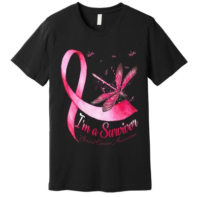 IM A Survivor Dragonfly Breast Cancer Awareness Premium T-Shirt