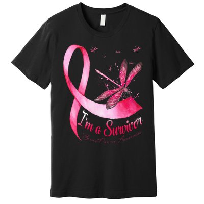 IM A Survivor Dragonfly Breast Cancer Awareness Premium T-Shirt