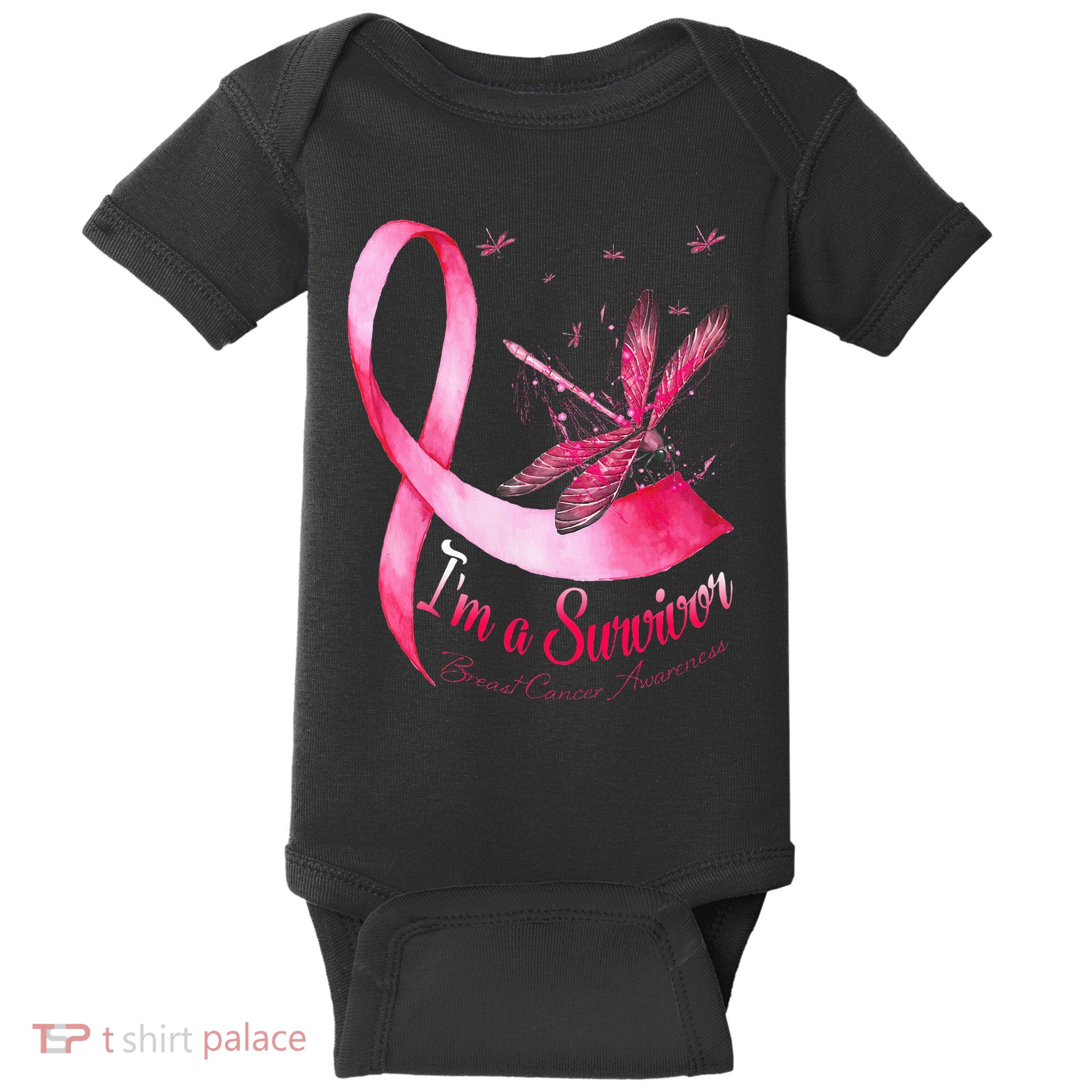 IM A Survivor Dragonfly Breast Cancer Awareness Baby Bodysuit