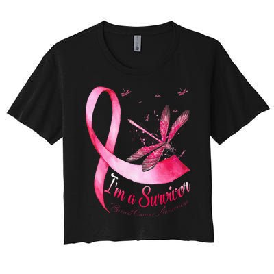 IM A Survivor Dragonfly Breast Cancer Awareness Women's Crop Top Tee