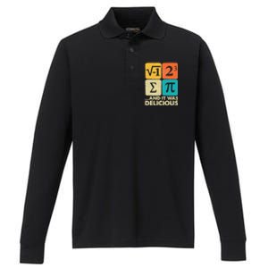 I Ate Some Pie And It Was Delicious Funny Pi Day Math Gifts Performance Long Sleeve Polo