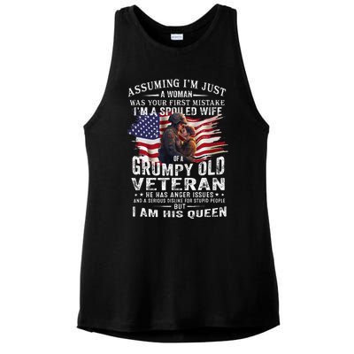 IM A Spoiled Wife Of A Grumpy Old Veteran Husband Wife Ladies PosiCharge Tri-Blend Wicking Tank