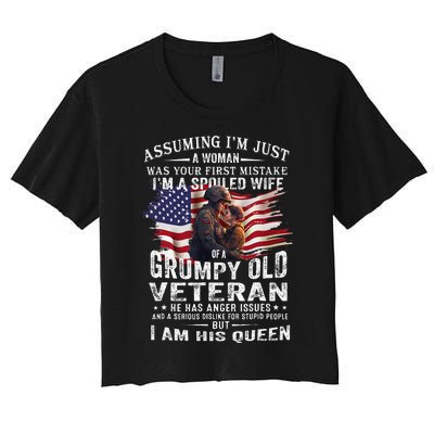 IM A Spoiled Wife Of A Grumpy Old Veteran Husband Wife Women's Crop Top Tee