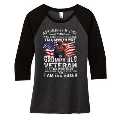 IM A Spoiled Wife Of A Grumpy Old Veteran Husband Wife Women's Tri-Blend 3/4-Sleeve Raglan Shirt