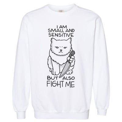 I Am Small And Sensitive But Also Fight Me Funny Cat Garment-Dyed Sweatshirt