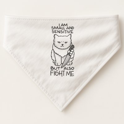 I Am Small And Sensitive But Also Fight Me Funny Cat USA-Made Doggie Bandana