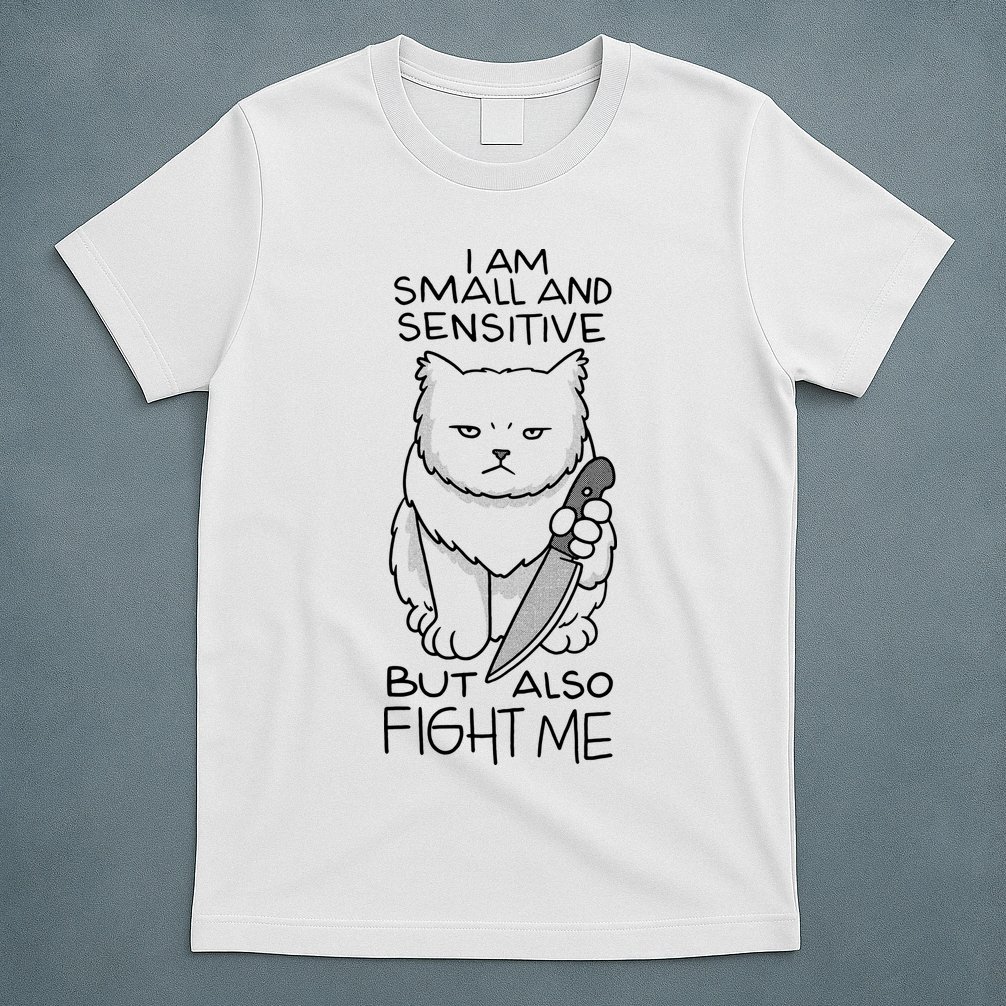 I Am Small And Sensitive But Also Fight Me Funny Cat T-Shirt
