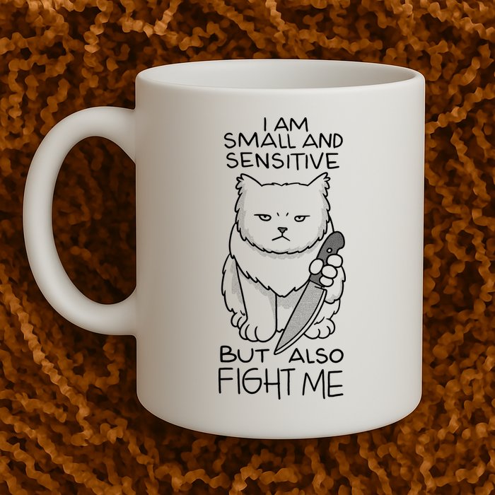 I Am Small And Sensitive But Also Fight Me Funny Cat Mug