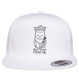 I Am Small And Sensitive But Also Fight Me Funny Cat Flat Bill Trucker Hat