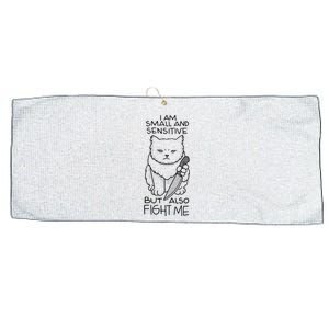 I Am Small And Sensitive But Also Fight Me Funny Cat Large Microfiber Waffle Golf Towel