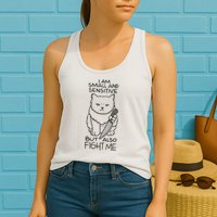 I Am Small And Sensitive But Also Fight Me Funny Cat Womens Tank Top