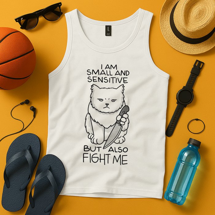 I Am Small And Sensitive But Also Fight Me Funny Cat Tank Top
