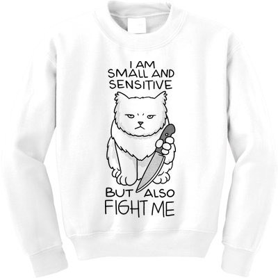 I Am Small And Sensitive But Also Fight Me Funny Cat Kids Sweatshirt