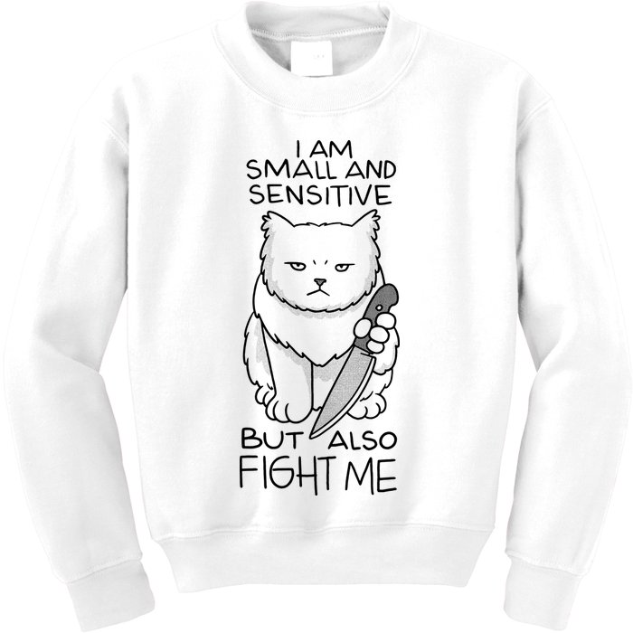 I Am Small And Sensitive But Also Fight Me Funny Cat Kids Sweatshirt
