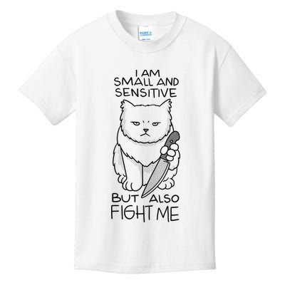 I Am Small And Sensitive But Also Fight Me Funny Cat Kids T-Shirt