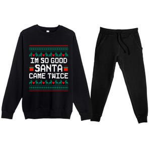 I Am So Good Santa Came Twice Couples Christmas Matching Premium Crewneck Sweatsuit Set