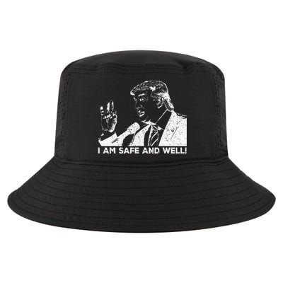 I Am Safe And Well Trump Support 2024 Cool Comfort Performance Bucket Hat