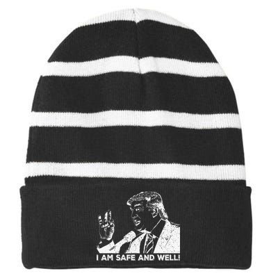 I Am Safe And Well Trump Support 2024 Striped Beanie with Solid Band