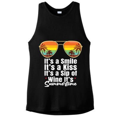 Its A Smile Its A Kiss Its A Sip Of Wine Its Summertime Ladies PosiCharge Tri-Blend Wicking Tank
