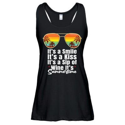 Its A Smile Its A Kiss Its A Sip Of Wine Its Summertime Ladies Essential Flowy Tank