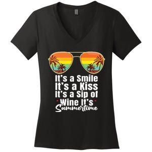 Its A Smile Its A Kiss Its A Sip Of Wine Its Summertime Kenny Chesney Women's V-Neck T-Shirt