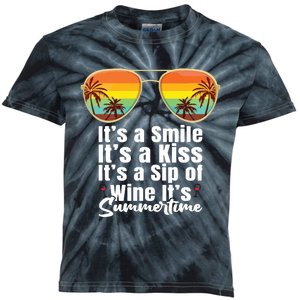 Its A Smile Its A Kiss Its A Sip Of Wine Its Summertime Kenny Chesney Kids Tie-Dye T-Shirt