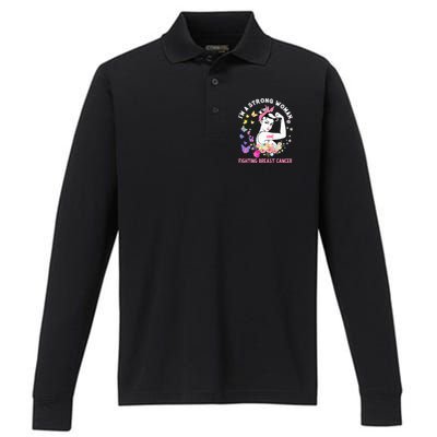 IM A Strong Woman Fighting Breast Cancer Performance Long Sleeve Polo